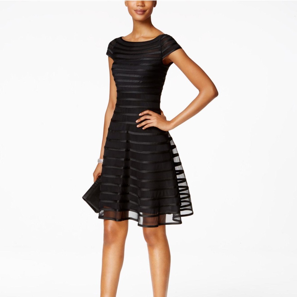 Cap-Sleeve Striped Fit & Flare Dress